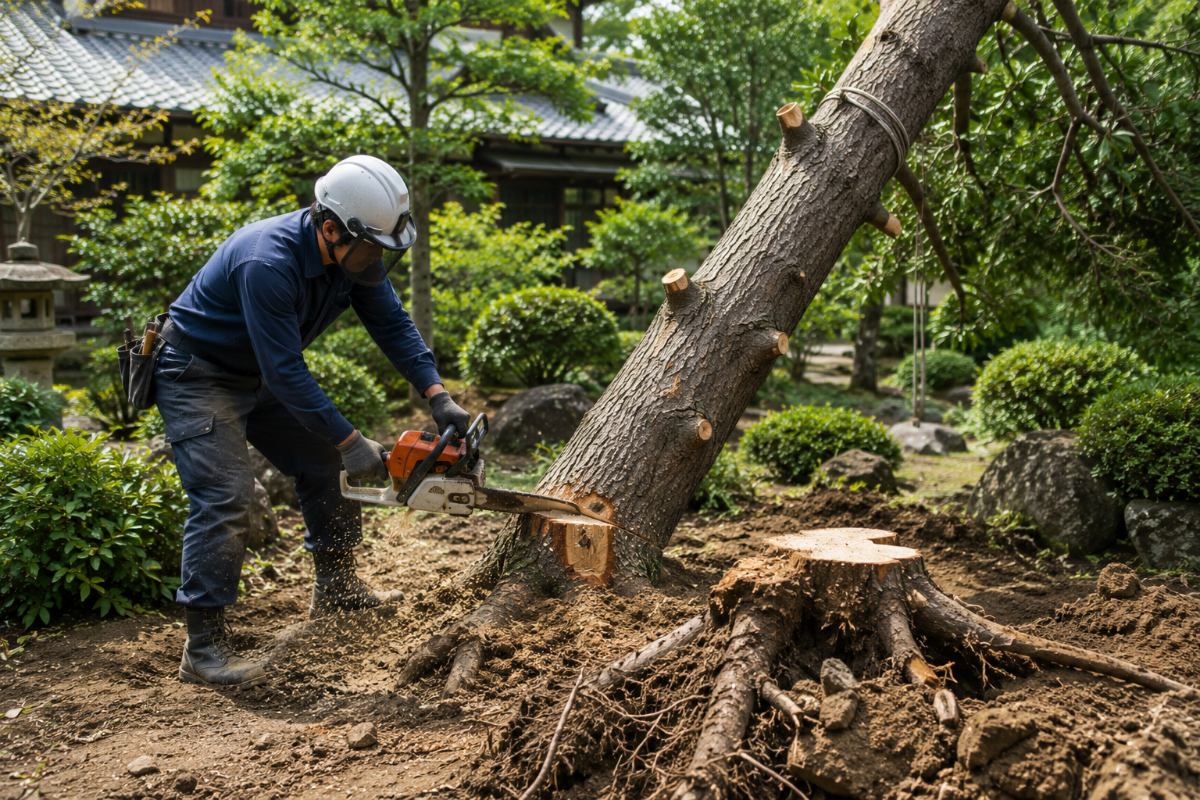 大きくなりすぎた木や不要な木を、安全に処理します。の写真